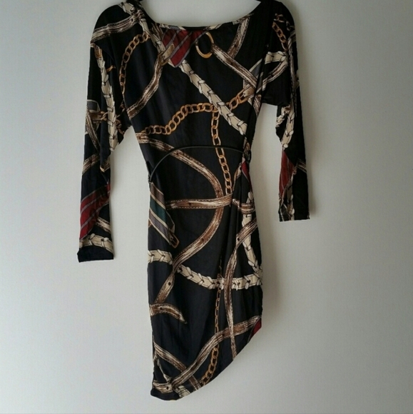 Fashion Nova Chain Print Off The Shoulder Long Sleeve Mini Dress Size Small - Picture 3 of 5